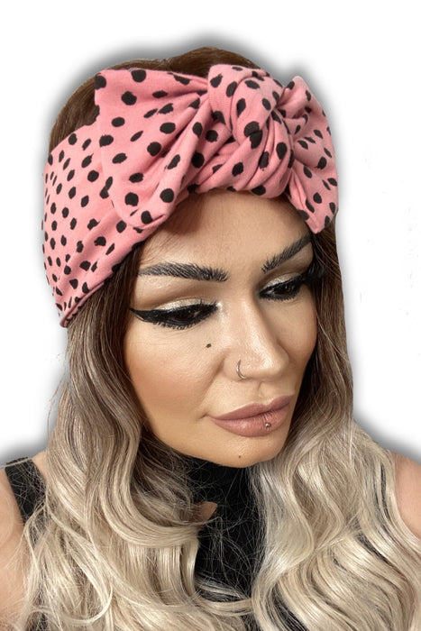Dusky Pink Dotty Self Tie Head Wrap by Eadiechops | shop name | Medical Hair Loss & Wig Experts.